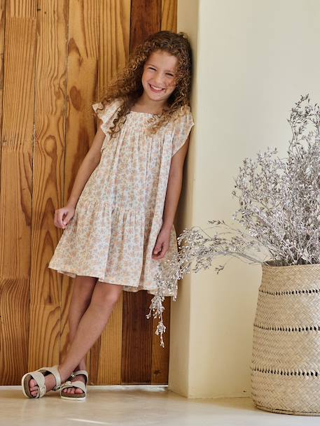 Smocked Dress with Floral Print rosy+vanilla 