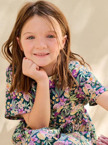 Floral Print Dress for Girls green 