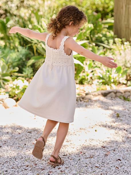 Crochet dress with straps for girls ecru 