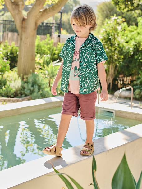 Boy's 5-pocket bermuda shorts clay beige+emerald green+grey blue+terracotta 