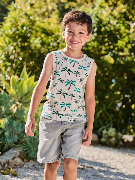 Tropical Print Tank Top for Boys printed white 