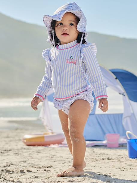3-piece striped swimsuit light blue 