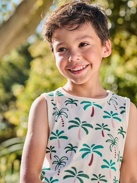 Tropical Print Tank Top for Boys printed white 