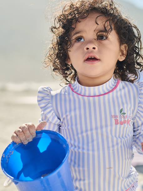 3-piece striped swimsuit light blue 