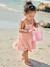 Baby girl's organic cotton dress with braces beige+striped pink 