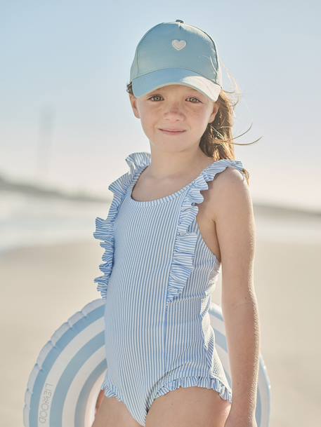 Striped Swimsuit for Girls sky blue 