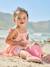 Baby girl's organic cotton dress with braces beige+striped pink 