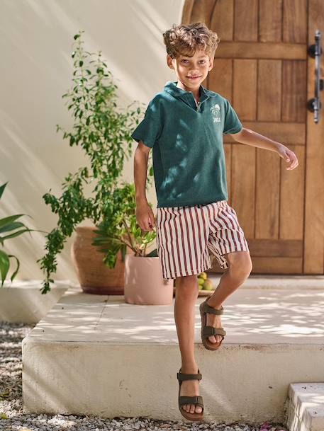 Boys' short-sleeved polo shirt fir green 