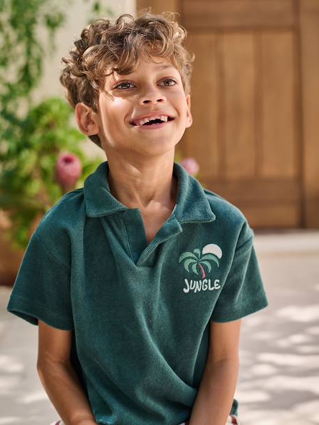 Boys' short-sleeved polo shirt fir green 