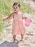 Baby girl's organic cotton dress with braces beige+striped pink 
