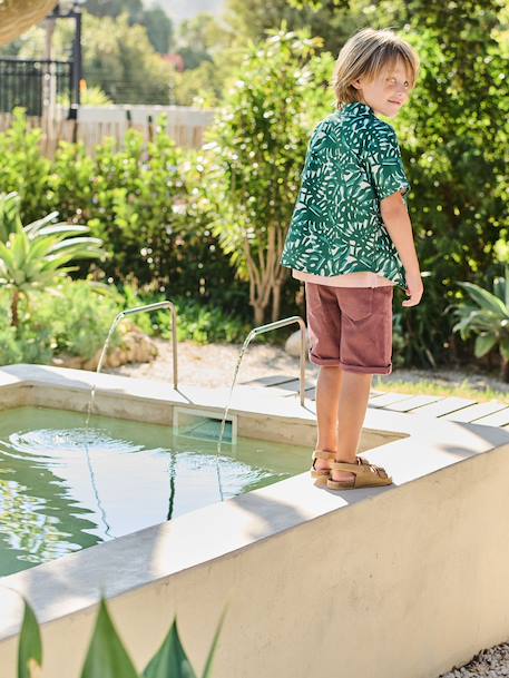 Boy's 5-pocket bermuda shorts clay beige+emerald green+grey blue+terracotta 