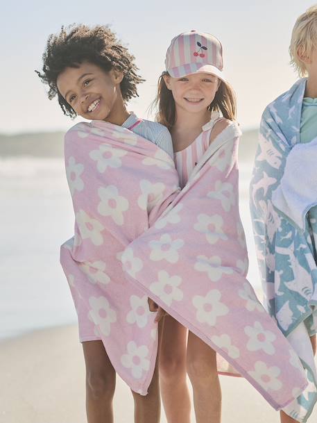 Beach / Bath Towel with Recycled Cotton mauve+mint green+printed blue 