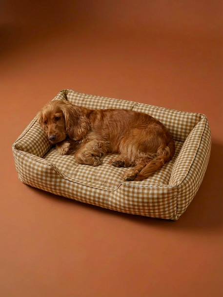 Quilted pet basket FAMILY clay beige+hazel+striped white 