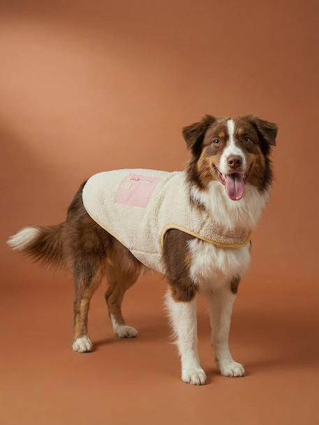 Fleece dog coat beige+khaki 