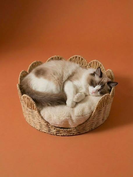 Felted animal basket with sherpa cushion beige 