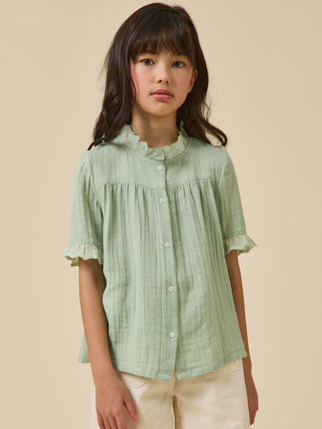 Girl's gauze shirt - organic cotton CYRILLUS sage green 