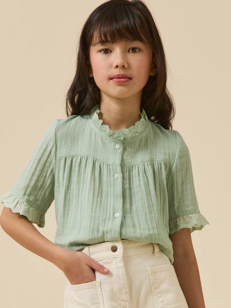 Girl's gauze shirt - organic cotton CYRILLUS sage green 
