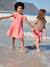 Girls' cotton gauze dress with short embroidered sleeves coral+yellow 