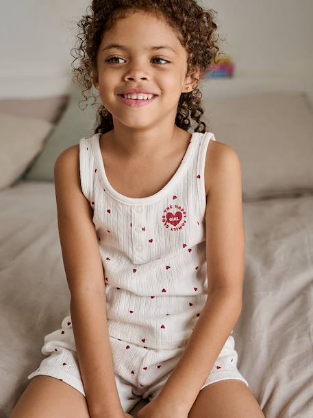 Girl's cotton pyjama short set with cami top ecru 