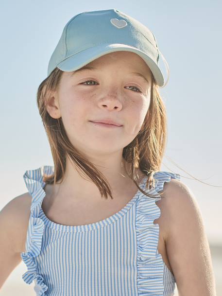 Cap with Embroidered Heart for Girls aqua green+pale blue+pale pink 