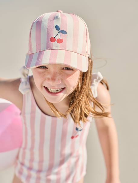 Striped Cotton Cap for Girls rose 