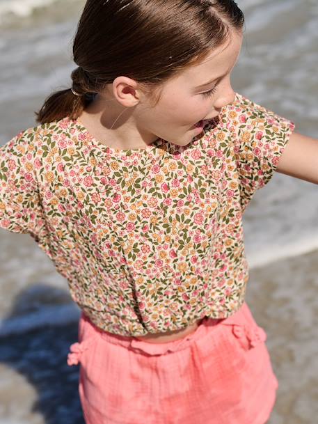 Blouse with short sleeves almond green+printed white 