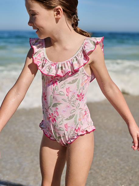 Girls' one-piece swimsuit pale pink 
