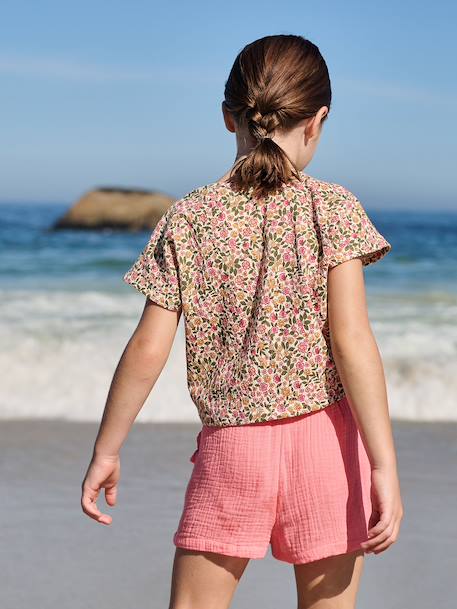 Girls' short with a cotton gauze waist beige+pale blue+rose+sage green 