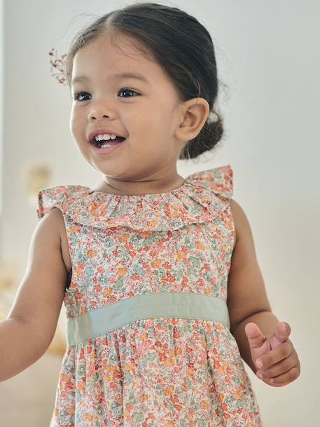 Baby girl's dress with bow and back opening multicoloured 