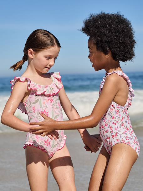 Girls' one-piece swimsuit pale pink 