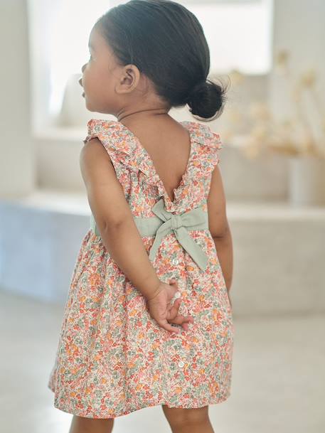 Baby girl's dress with bow and back opening multicoloured 