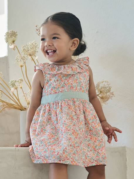 Baby girl's dress with bow and back opening multicoloured 