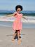 Girls' cotton gauze dress with short embroidered sleeves coral+yellow 