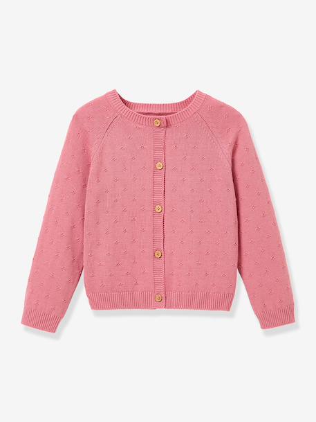 Girl's fancy stitch cardigan CYRILLUS ecru+pale pink 
