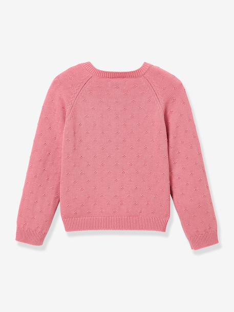 Girl's fancy stitch cardigan CYRILLUS ecru+pale pink 