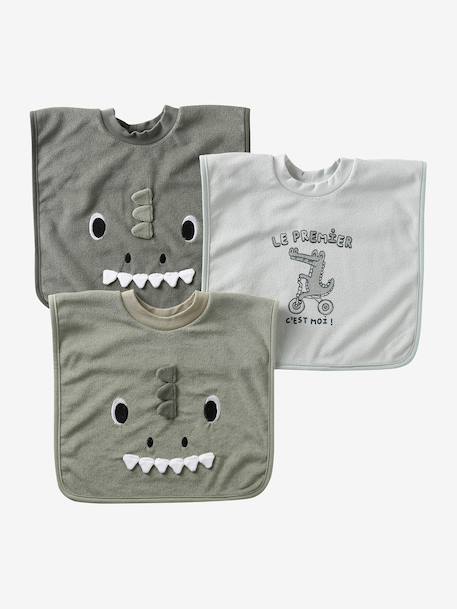Set of 3 Animals Bibs, Easy to Put On ecru+sage 