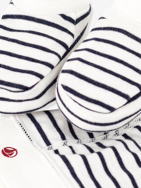 Unisex Beanie & Booties Set for Babies, PETIT BATEAU navy blue+white 