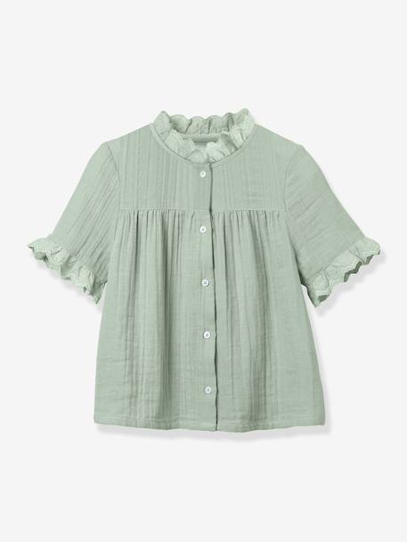Girl's gauze shirt - organic cotton CYRILLUS sage green 
