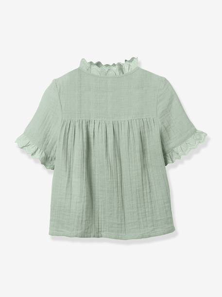 Girl's gauze shirt - organic cotton CYRILLUS sage green 