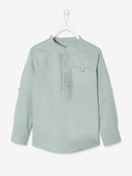 Boys-Shirts-Shirt in Linen/Cotton, Mandarin Collar, Long Sleeves, for Boys