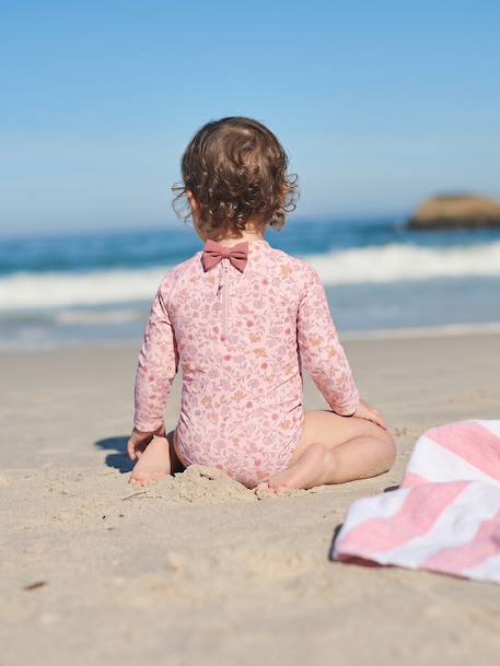 Long-Sleeved UV-Protection Swimsuit for Baby Girls pale pink 