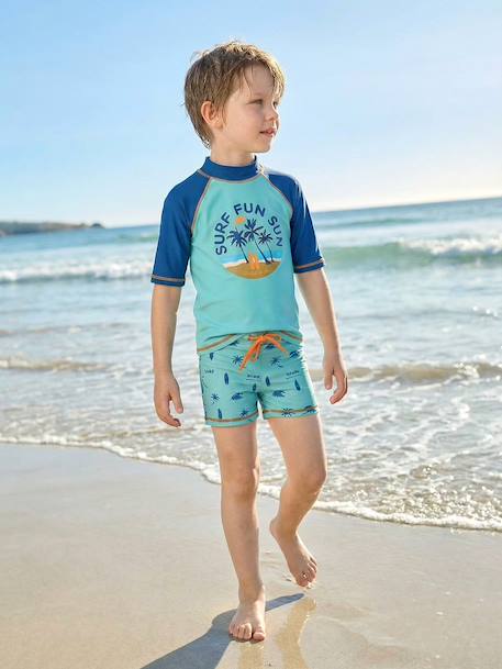 UV-Protection T-Shirt & Shorts Swim Set for Boys petrol blue 