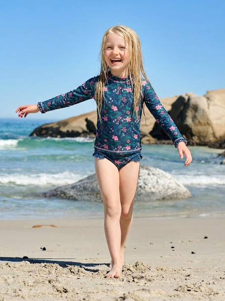 Girl's UV Protection one-piece swimsuit navy blue 