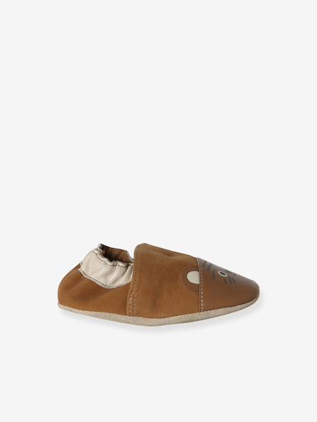 Elasticated leather baby slippers chocolate 