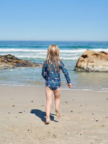 Girl's UV Protection one-piece swimsuit navy blue 