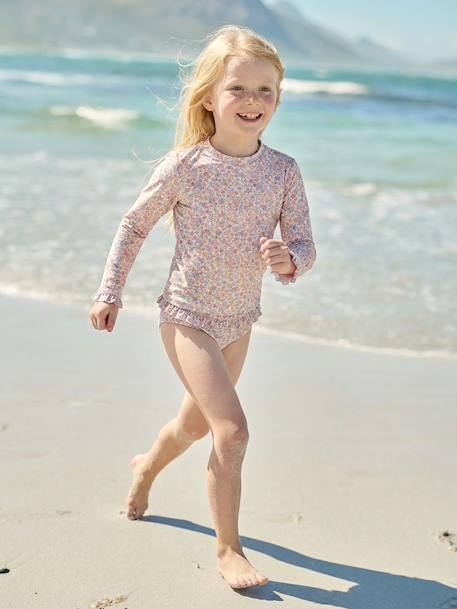 Two-Piece UV Protection Swimsuit for Girls pale pink 