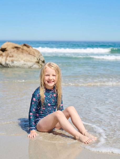 Girl's UV Protection one-piece swimsuit navy blue 