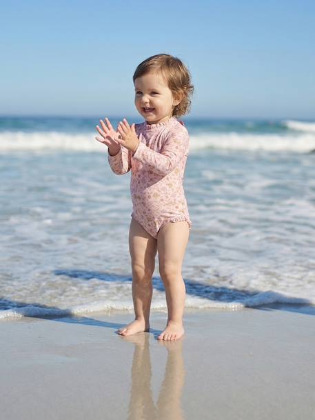 Long-Sleeved UV-Protection Swimsuit for Baby Girls pale pink 