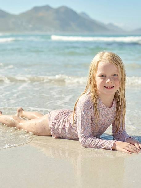 Two-Piece UV Protection Swimsuit for Girls pale pink 