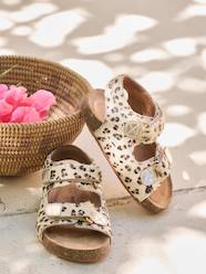 Shoes-Baby Footwear-Baby Girl Walking-Sandals-Printed Leather Sandals with Hook-&-Loop Strap for Babies